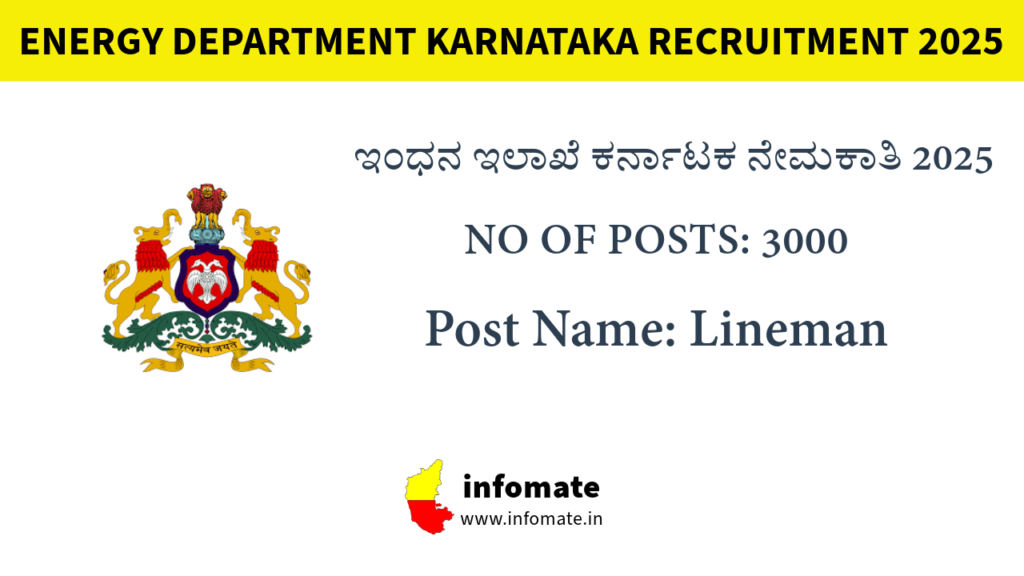 Energy Department Karnataka Recruitment 2025 – Apply Online for 3000 Lineman Posts @ energy.karnataka.gov.in