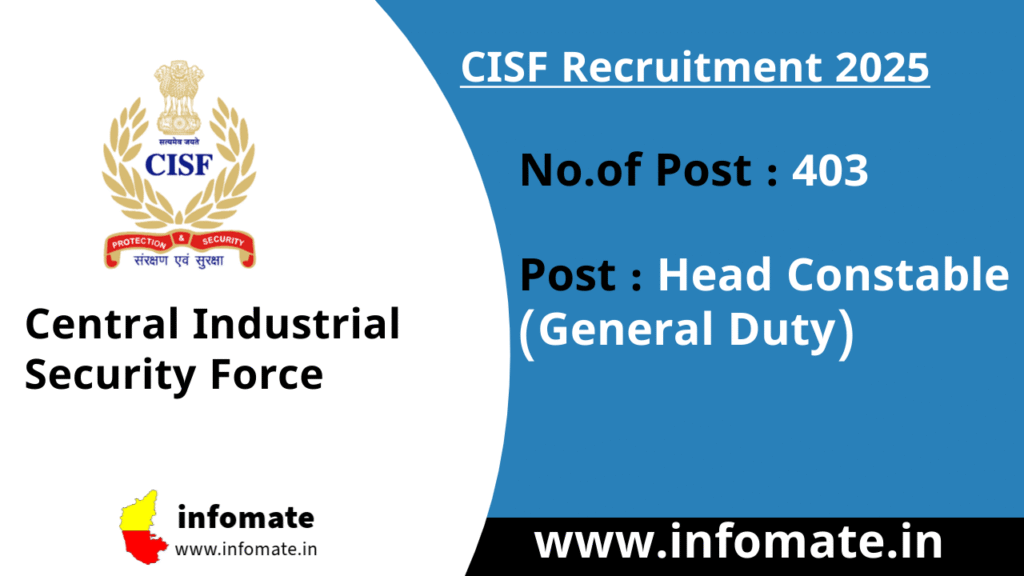 CISF Recruitment 2025 Apply for 403 Head Constable (General Duty) vacancies.
